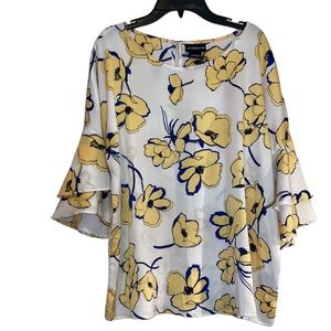 Liz Claiborne Yellow and Blue Floral Blouse